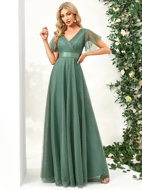 Women's V-Neck A-Line Floor-Length Wholesale Bridesmaid Dresses