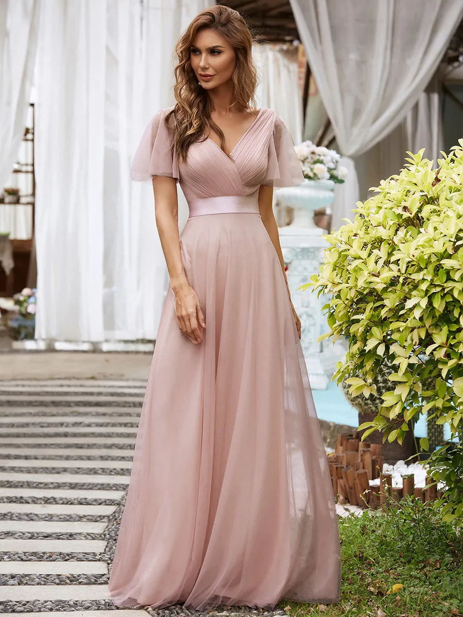 Women's V-Neck A-Line Floor-Length Wholesale Bridesmaid Dresses