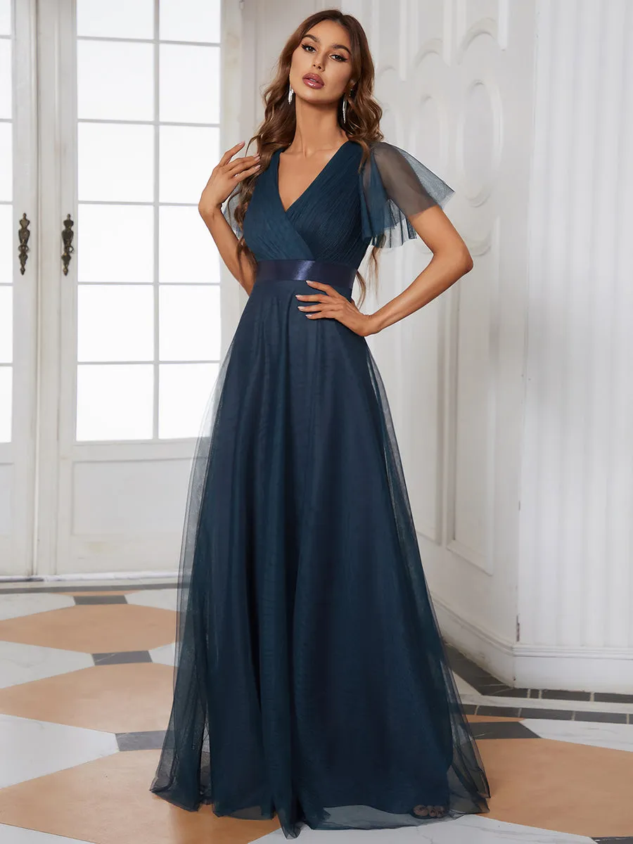 Women's V-Neck A-Line Floor-Length Wholesale Bridesmaid Dresses