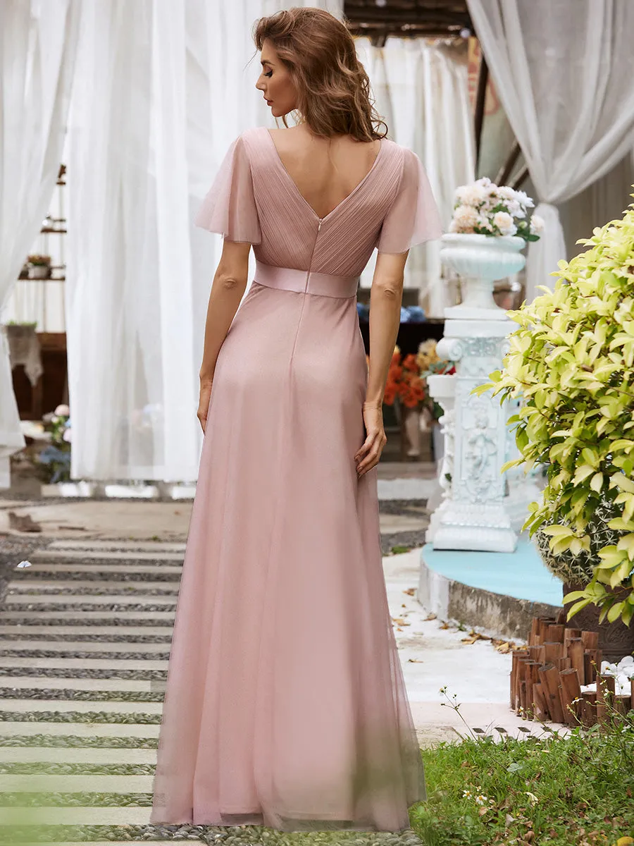 Women's V-Neck A-Line Floor-Length Wholesale Bridesmaid Dresses